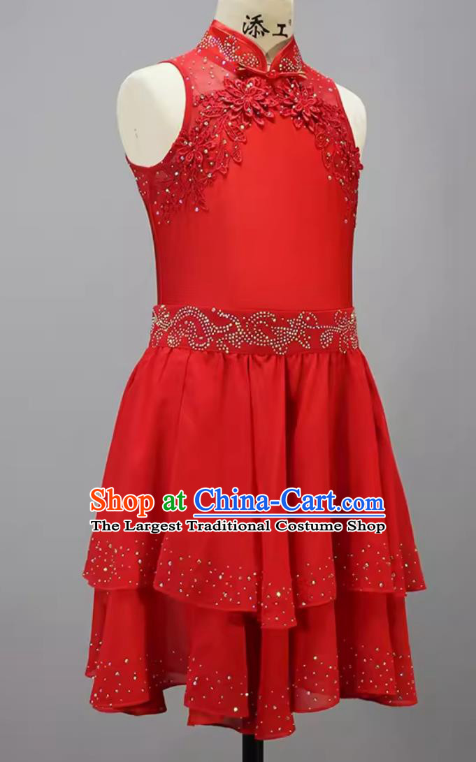 Chinese Children Dance Competition Clothing Classical Dance Red Dress Solo Dance Costume