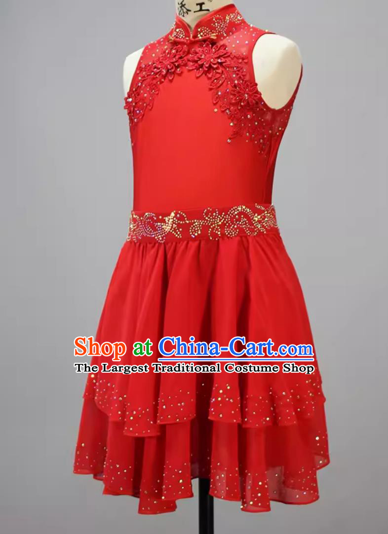 Chinese Children Dance Competition Clothing Classical Dance Red Dress Solo Dance Costume