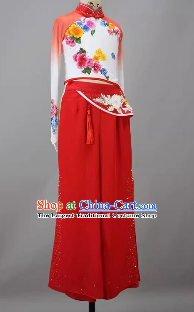 Chldren Group Dance Hu Niu Costume Chinese Folk Dance Clothing China Yangko Dance Red Outfit