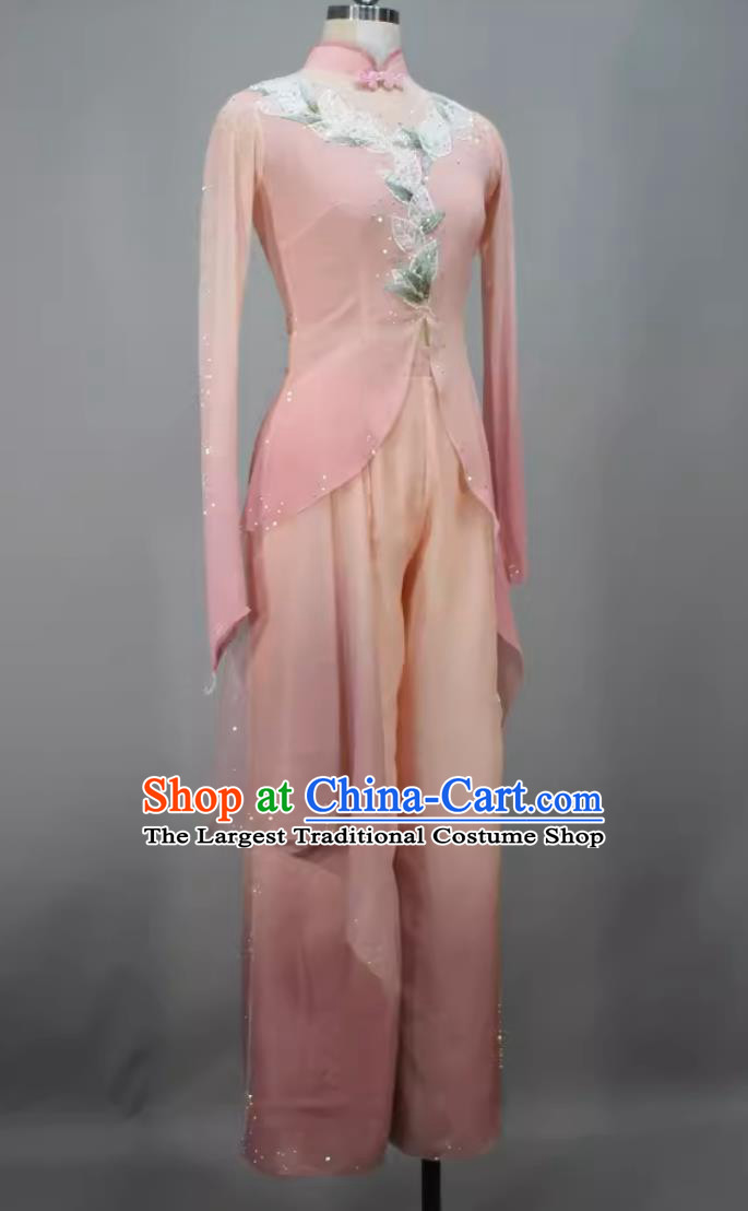 Chinese Jiaozhou Yangko Dance Clothing China Folk Dance Pink Outfit Woman Group Dance Costume