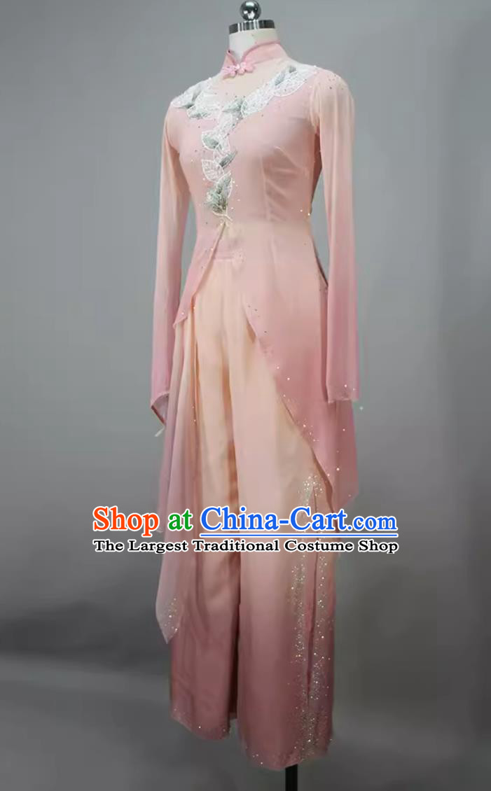 Chinese Jiaozhou Yangko Dance Clothing China Folk Dance Pink Outfit Woman Group Dance Costume