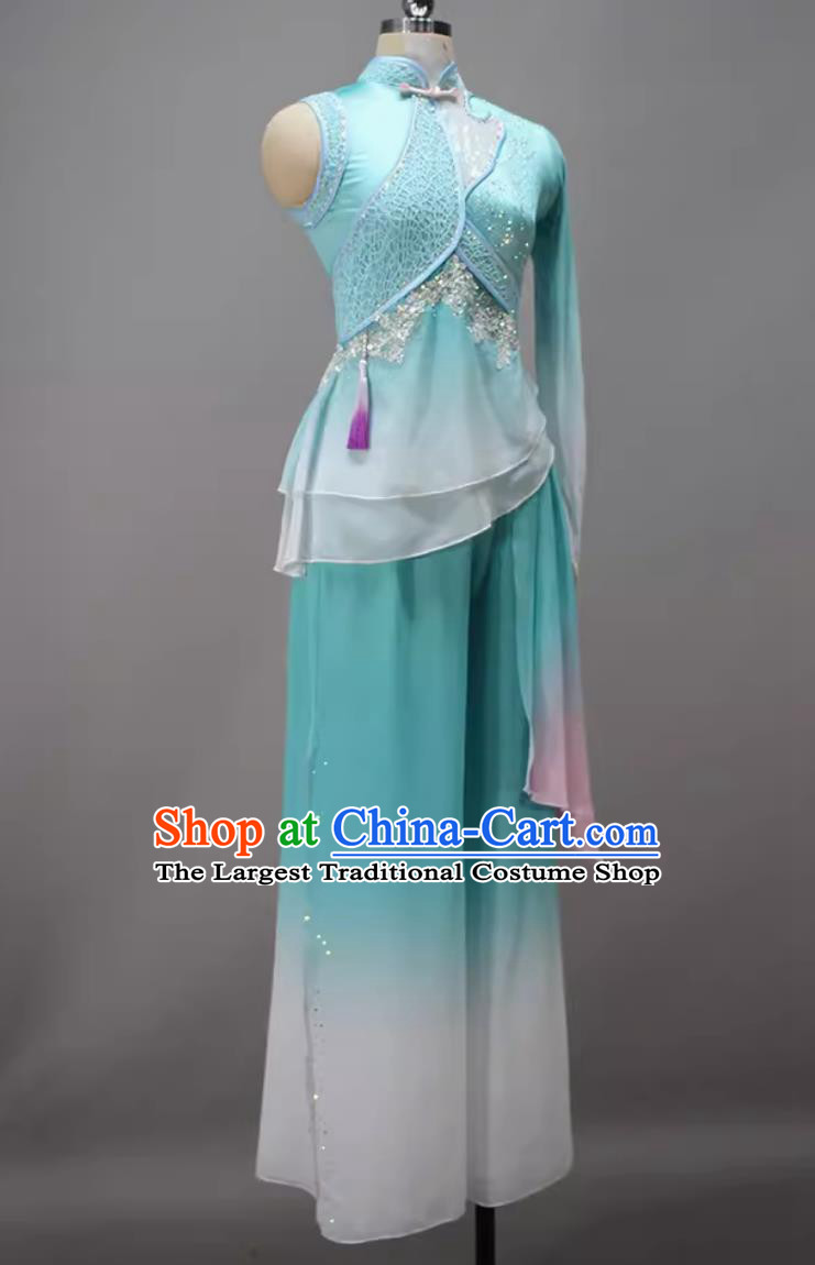 China Dance Contest Yangko Dance Blue Outfit Women Group Dance Costume Chinese Folk Dance Clothing