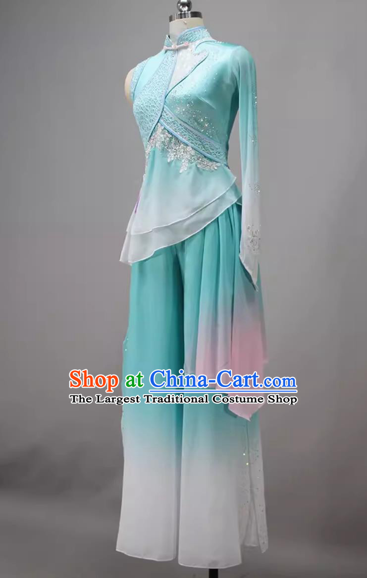 China Dance Contest Yangko Dance Blue Outfit Women Group Dance Costume Chinese Folk Dance Clothing