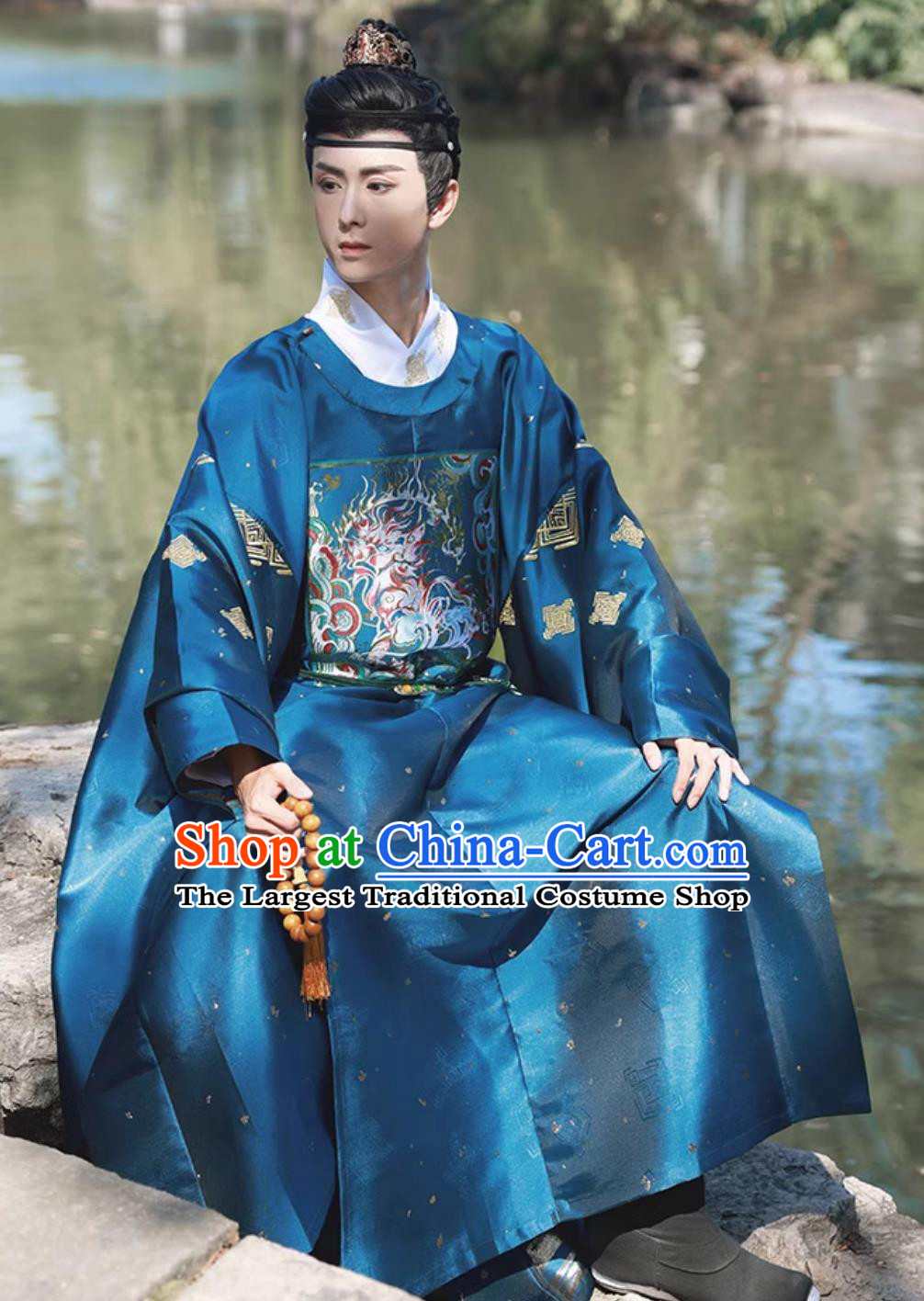 Ming Dynasty Blue Hanfu Robe Ancient China Prince Costume Chinese Traditional Official Clothing