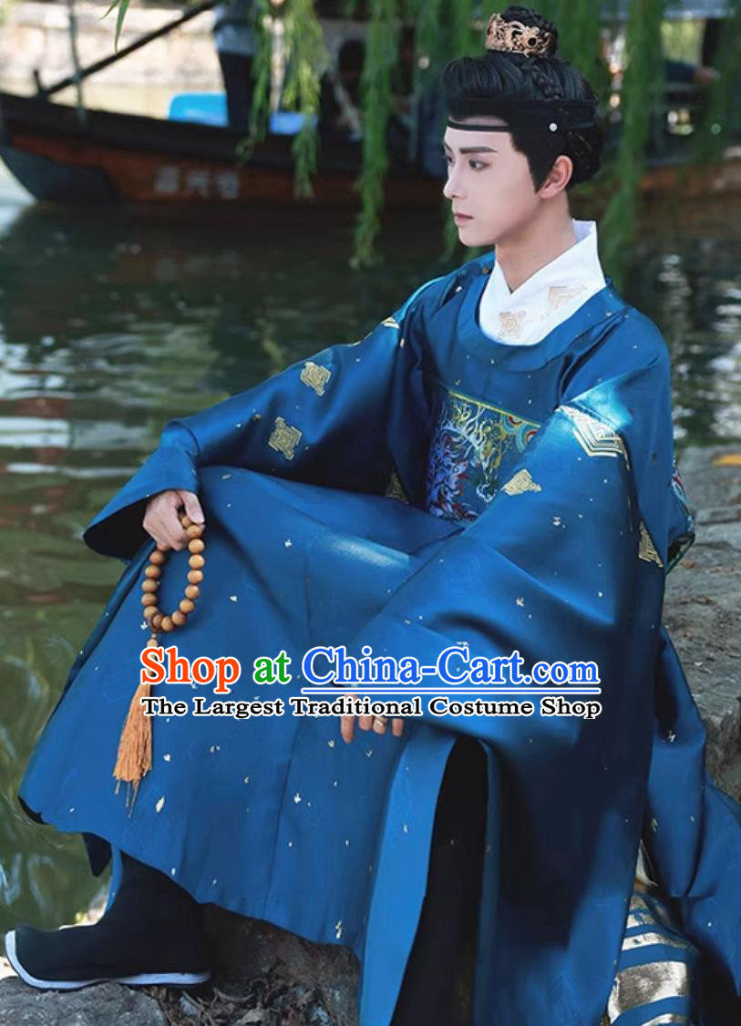 Ming Dynasty Blue Hanfu Robe Ancient China Prince Costume Chinese Traditional Official Clothing