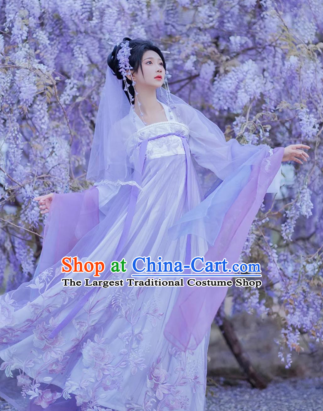 Ancient China Young Woman Costume Chinese Traditional Clothing Tang Dynasty Princess Hanfu Purple Ru Qun