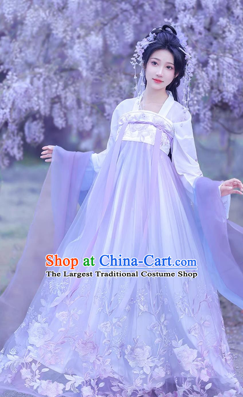 Ancient China Young Woman Costume Chinese Traditional Clothing Tang Dynasty Princess Hanfu Purple Ru Qun