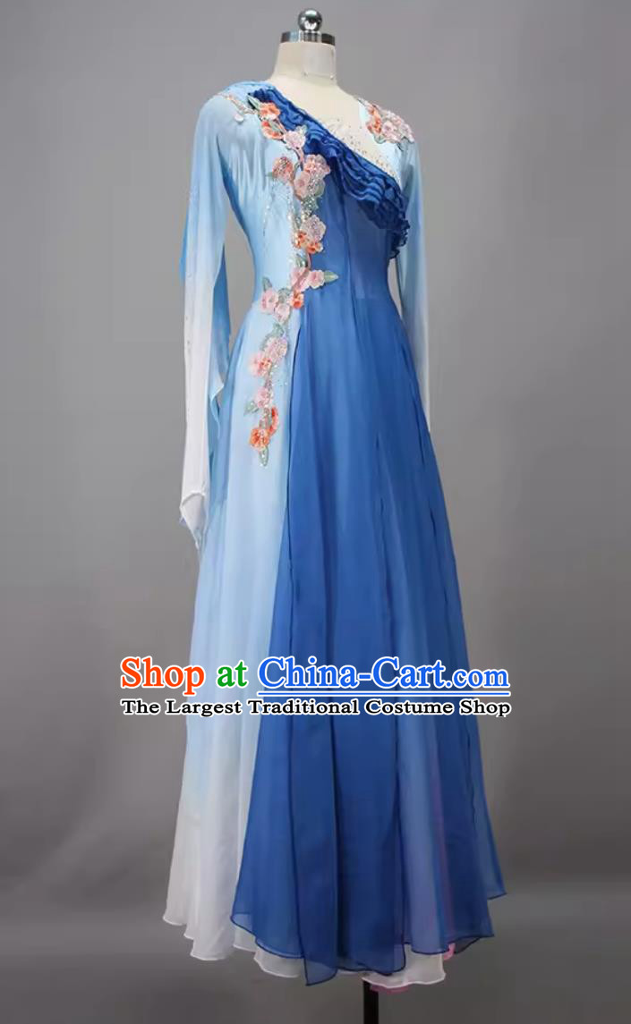 Woman Solo Dance Autumn Water Qiu Shui Costume Chinese Dance Competition Clothing China Classical Dance Blue Dress