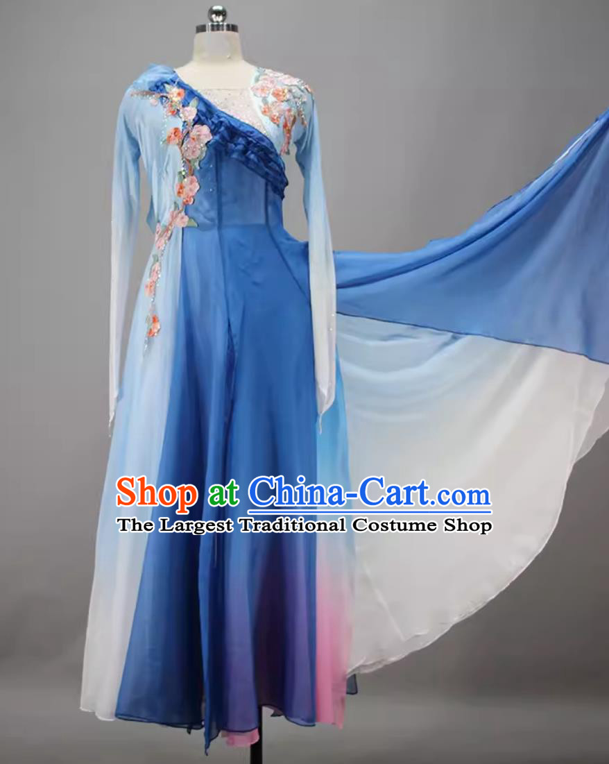 Woman Solo Dance Autumn Water Qiu Shui Costume Chinese Dance Competition Clothing China Classical Dance Blue Dress