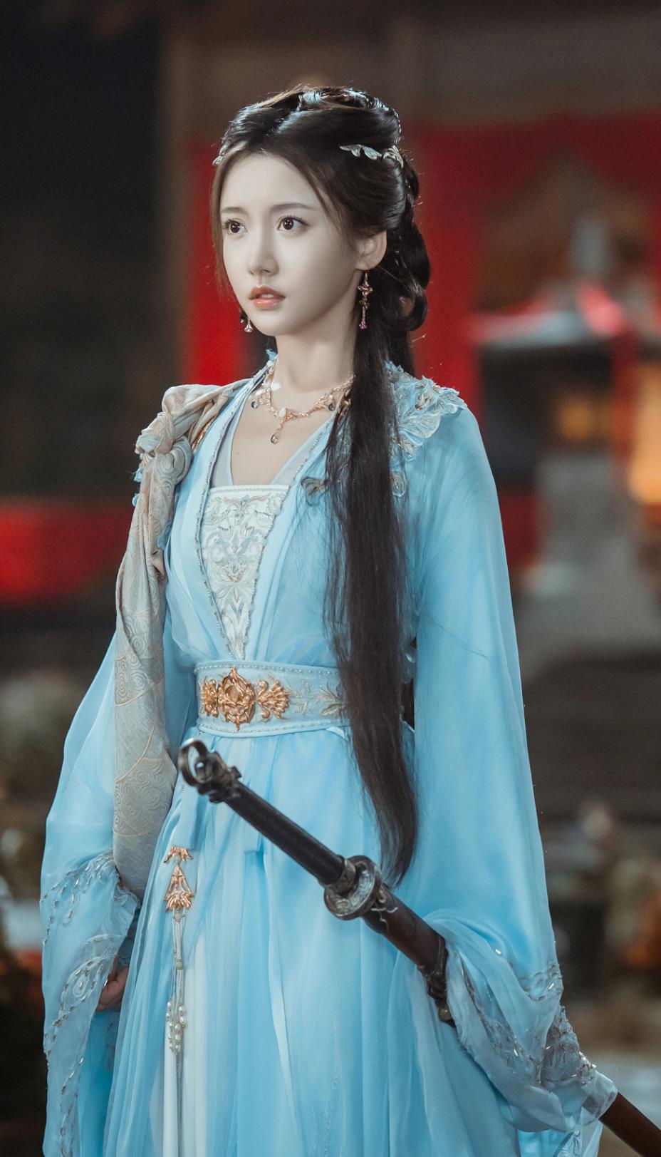 Ancient China First Beauty Clothing Chinese Drama Dashing Youth Princess Yi Wen Jun Blue Dress Costume