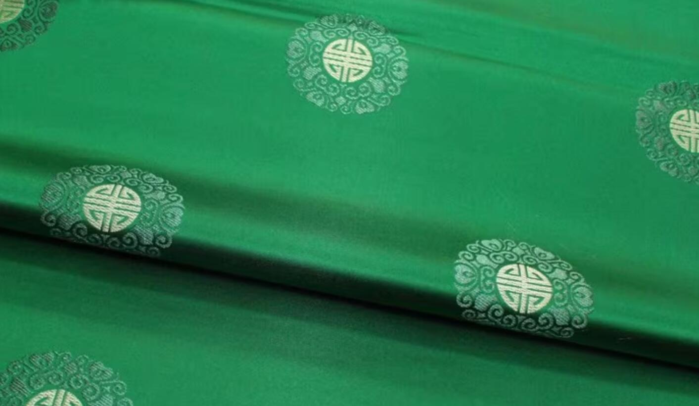 Traditional Satin Tang Suit Silk Material Chinese Classical Lucky Pattern Design Green Brocade Fabric