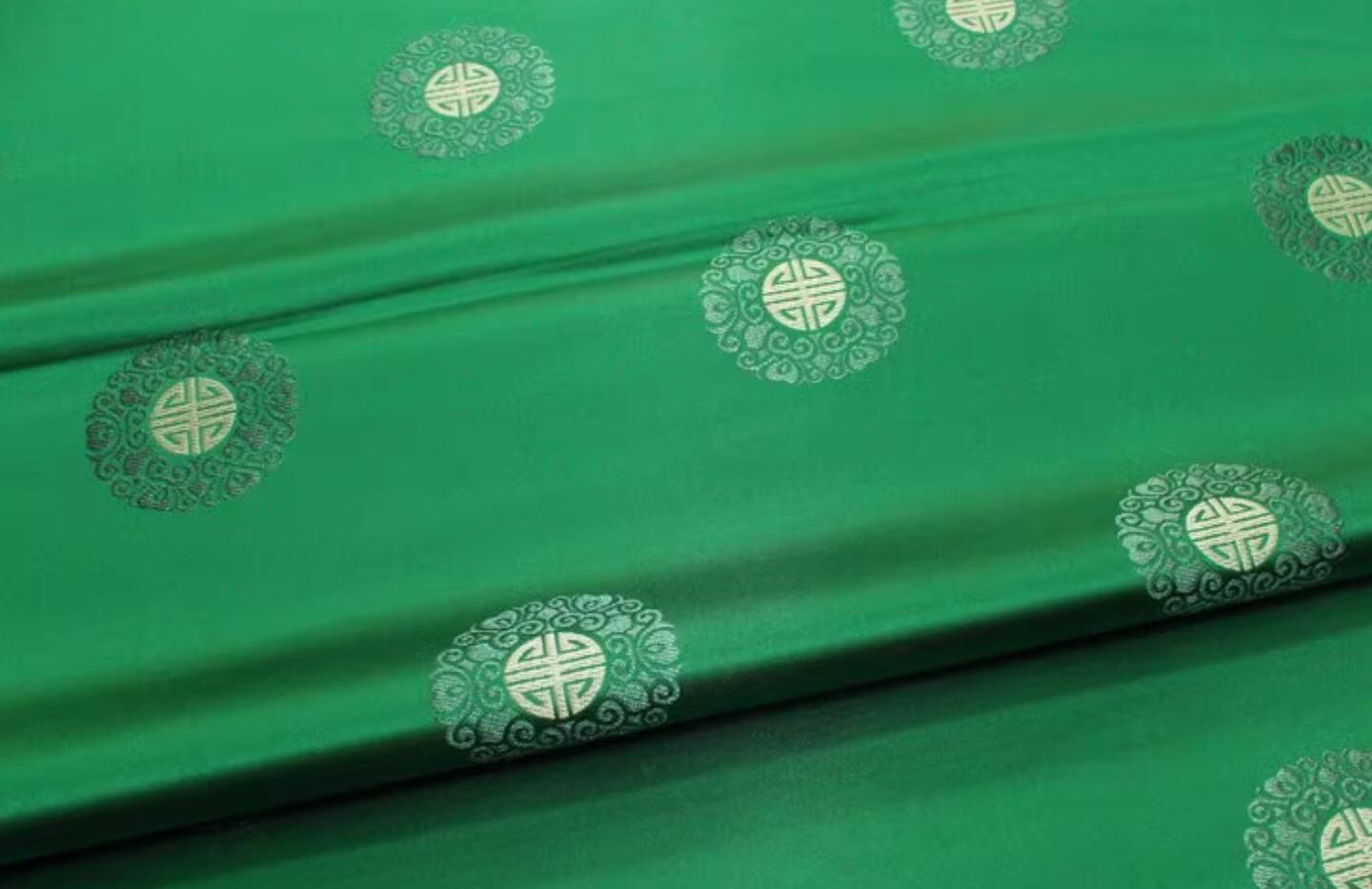 Traditional Satin Tang Suit Silk Material Chinese Classical Lucky Pattern Design Green Brocade Fabric