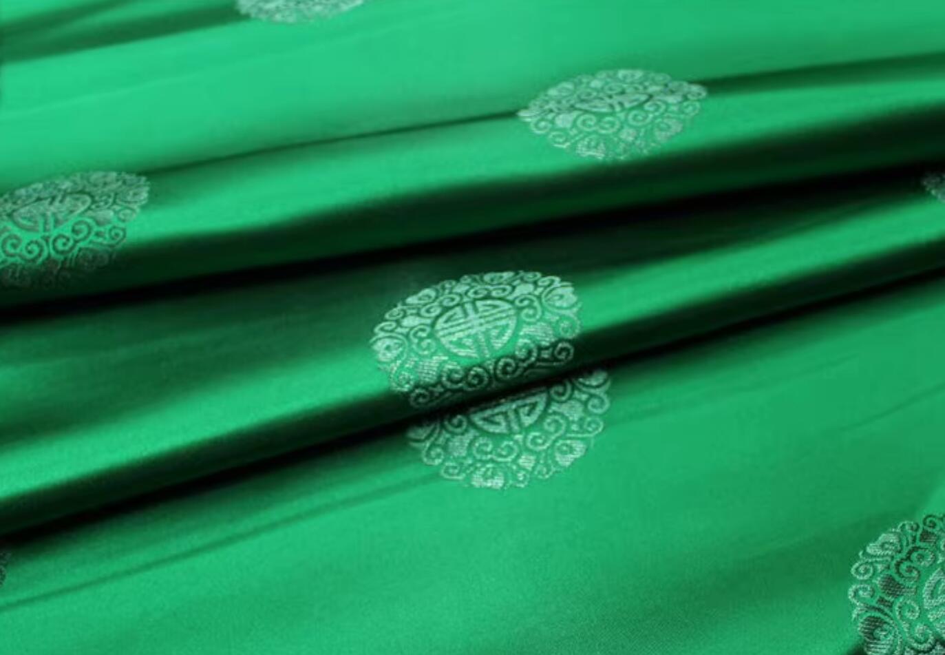 Chinese Classical Lucky Pattern Design Green Brocade Fabric Traditional Satin Tang Suit Silk Material