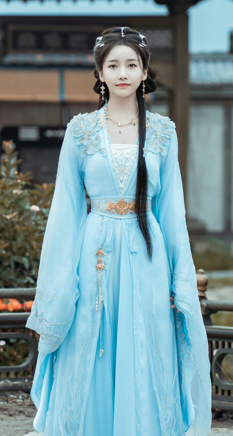 Chinese TV Drama Dashing Youth Princess Yin Wen Jun Blue Dress Ancient China Noble Lady Clothing