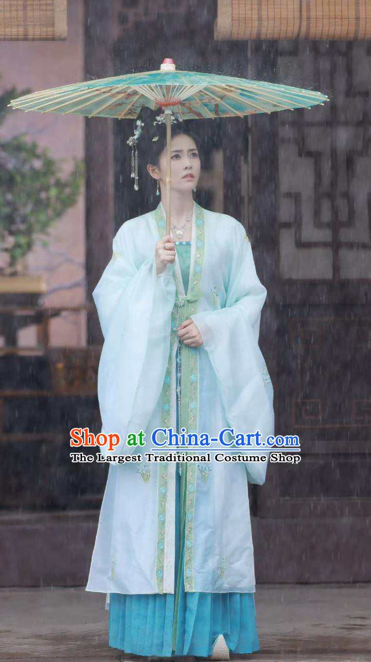 Chinese TV Drama Story of Kunning Palace Noble Lady Jiang Xue Ning Blue Dresses Ancient China Young Woman Clothing