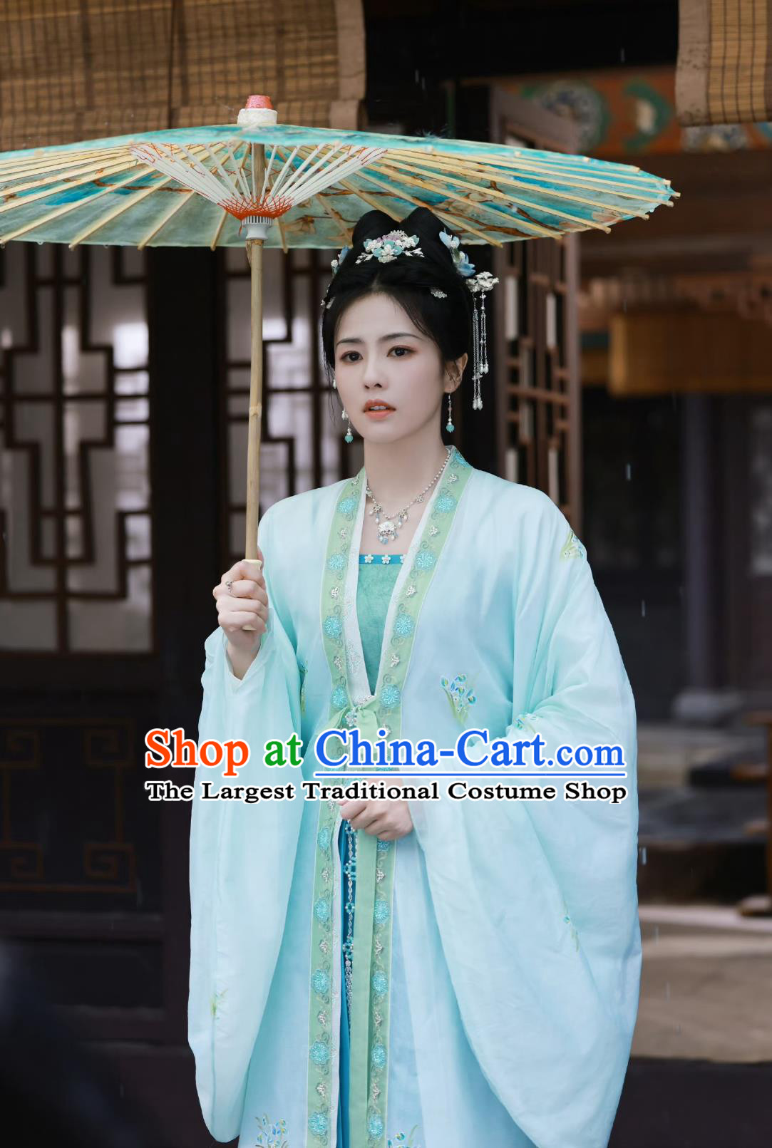 Chinese TV Drama Story of Kunning Palace Noble Lady Jiang Xue Ning Blue Dresses Ancient China Young Woman Clothing