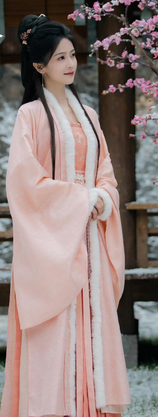 Ancient China Noble Queen Winter Clothing Chinese TV Drama Story of Kunning Empress Jiang Xue Ning Pink Dresses