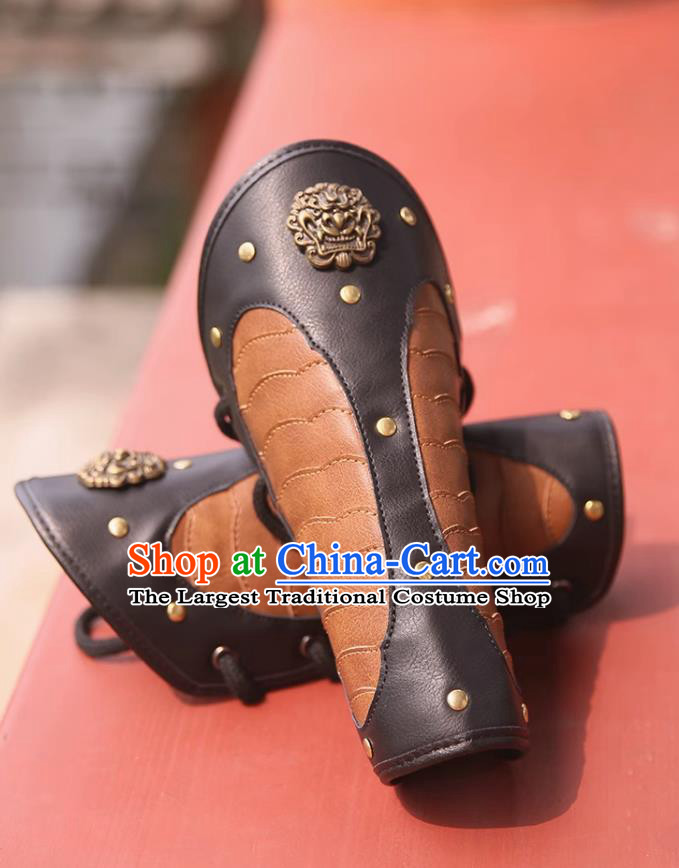 Traditional Hanfu Accessories Chinese Ming Dynasty Leather Armguard Ancient China Swordsman Wrist Bands