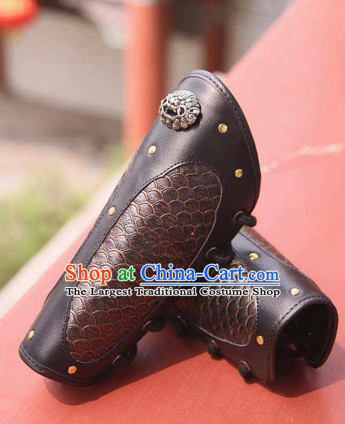 Ancient China Swordsman Wrist Bands Traditional Hanfu Accessories Chinese Ming Dynasty Brown Leather Armguard
