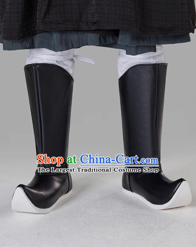 Chinese Song Dynasty Swordsman Boots Ancient China Imperial Bodyguard Black Leather Boots Traditional Hanfu Shoes
