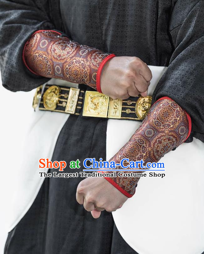 Chinese Ming Dynasty Red Armguard Ancient China Warrior Wrist Bands Traditional Hanfu Accessories