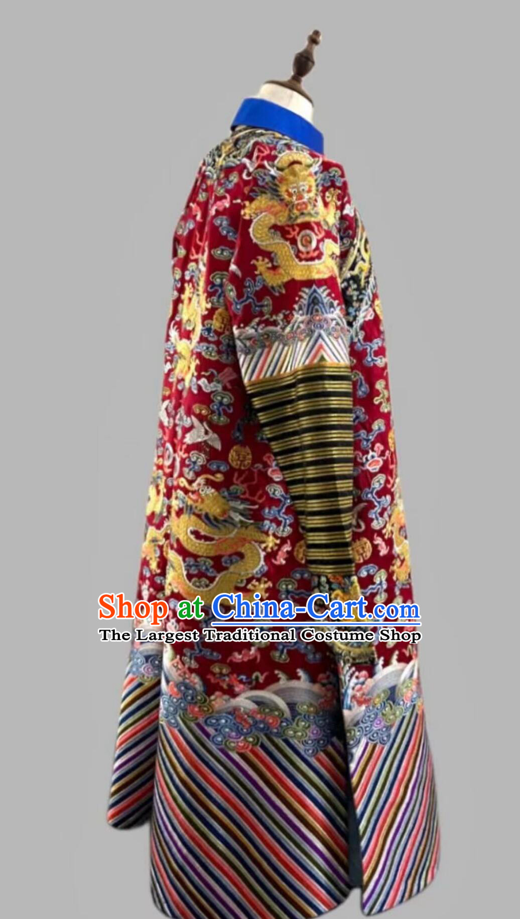 Chinese Qing Dynasty Emperor Crimson Dragon Robe Traditional Embroidered Imperial Robe Ancient China Monarch Clothing