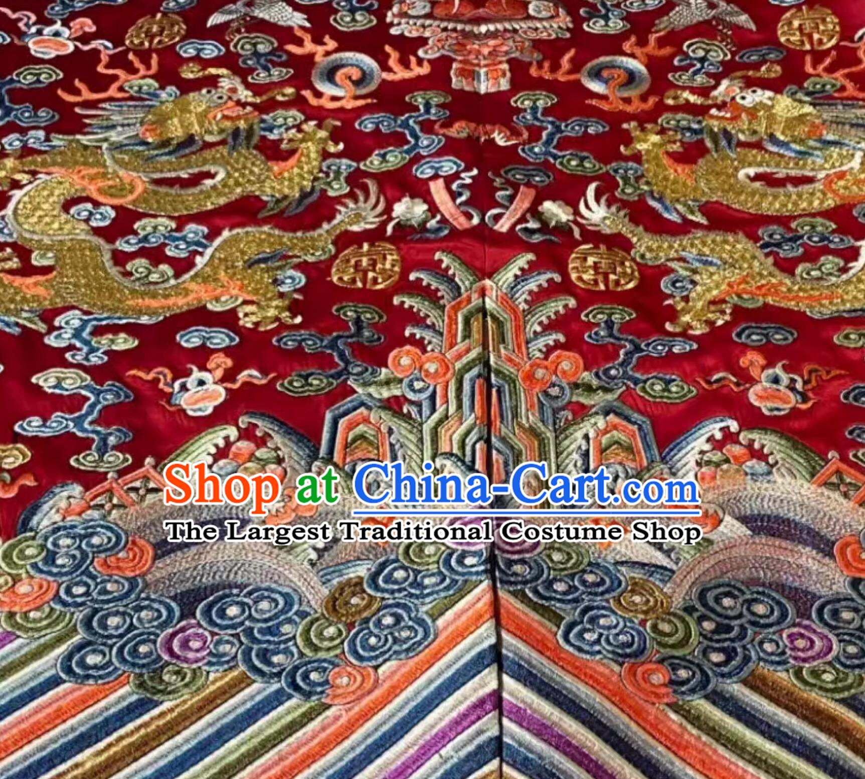 Chinese Qing Dynasty Emperor Crimson Dragon Robe Traditional Embroidered Imperial Robe Ancient China Monarch Clothing