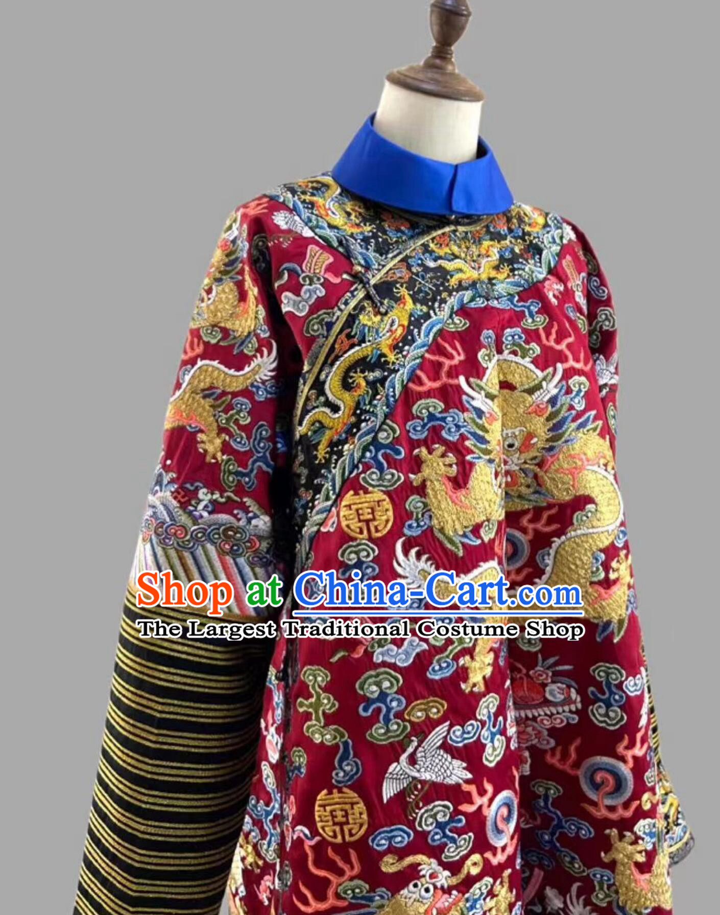 Chinese Qing Dynasty Emperor Crimson Dragon Robe Traditional Embroidered Imperial Robe Ancient China Monarch Clothing