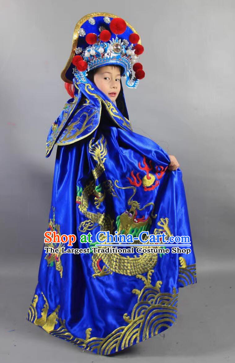 Royal Blue Chinese Bian Lian Mask Changing Clothing Classical Mask Change Costumes and Hat Complete Set for Children