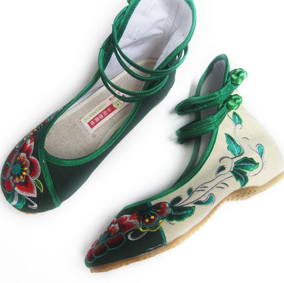 Chinese Folk Dance Shoes National Embroidered Shoes Handmade Green Shoes