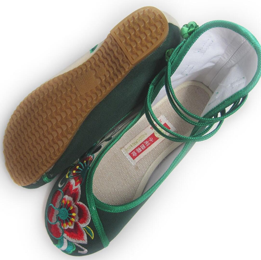 Chinese Folk Dance Shoes National Embroidered Shoes Handmade Green Shoes