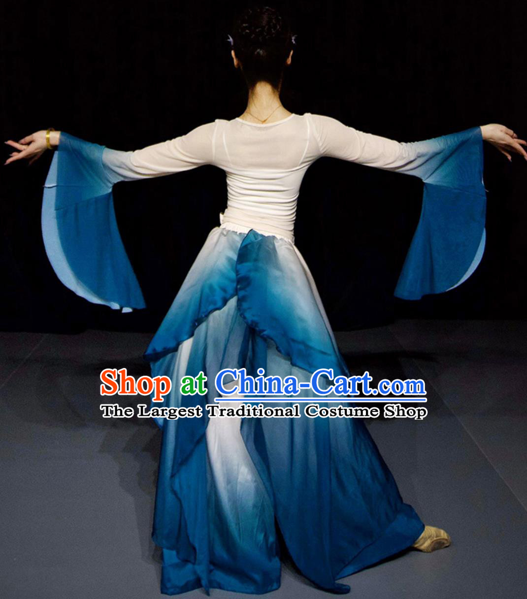 Zui Qing Bo Woman Solo Dance Clothing China Umbrella Dance Blue Dress Traditional Chinese Classical Dance Costume