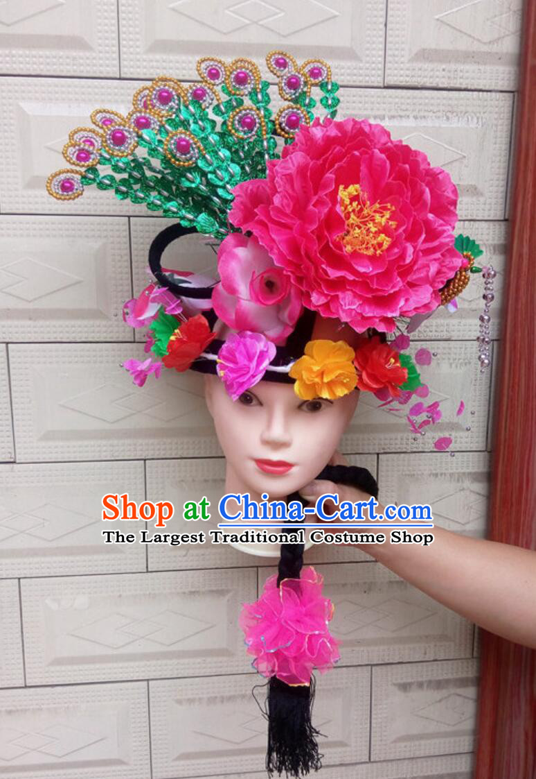 Chinese Folk Dance Headpiece Handmade Yangko Dance Headwear Spring Festival Parade Headdress