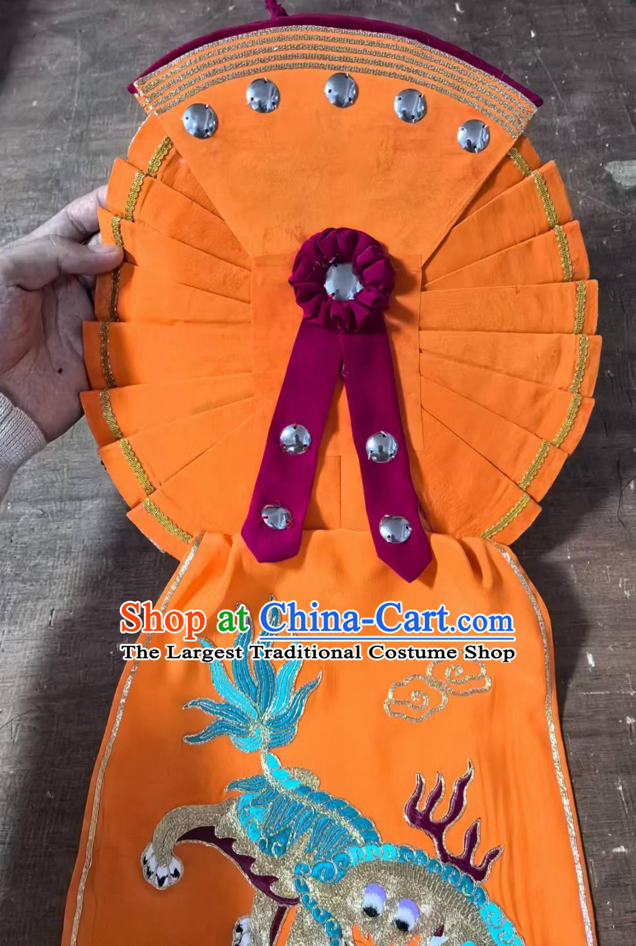 China Cantonese Opera Warrior Headgear Handmade Chinese Beijing Opera Wusheng Orange Hat