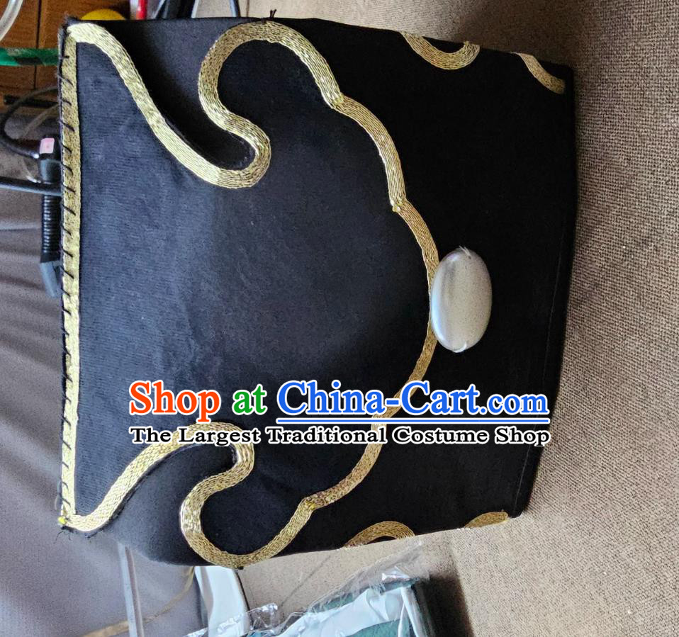 Handmade Chinese Beijing Opera Embroidered Black Hat China Peking Opera Laosheng Fan Jin Headgear