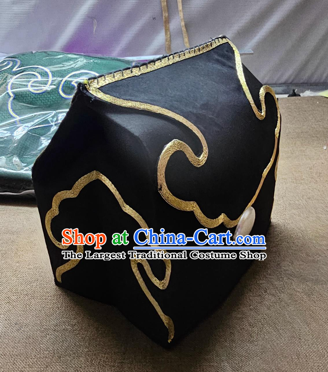 Handmade Chinese Beijing Opera Embroidered Black Hat China Peking Opera Laosheng Fan Jin Headgear