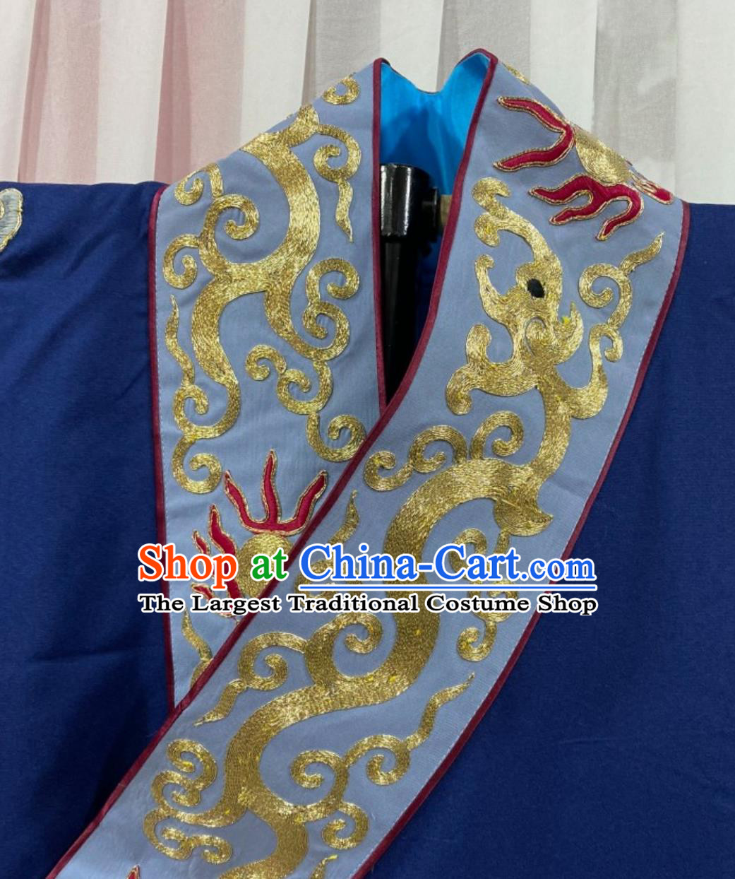 Chinese Peking Opera Laosheng Costume China Beijing Opera Dark Blue Embroidered Robe Top Custom Traditional Opera Zhuge Liang Crane Clothing