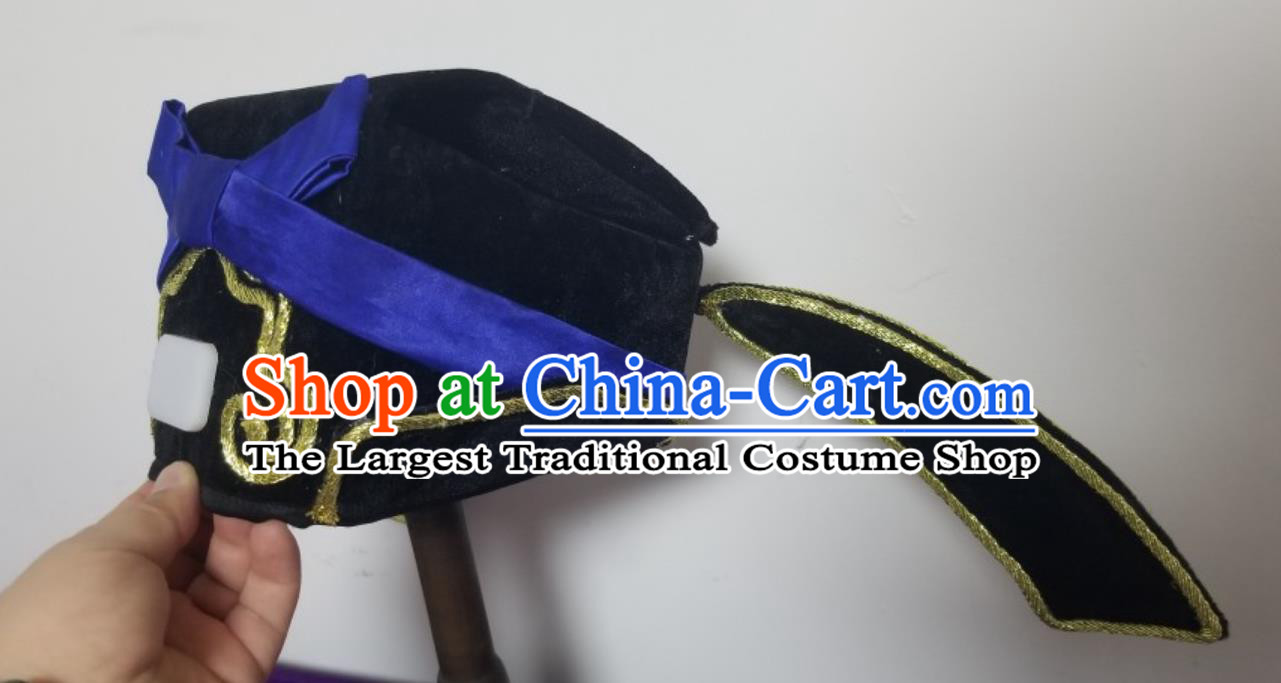 China Peking Opera Laosheng Headgear Handmade Chinese Beijing Opera Cheng Ying Embroidered Black Hat