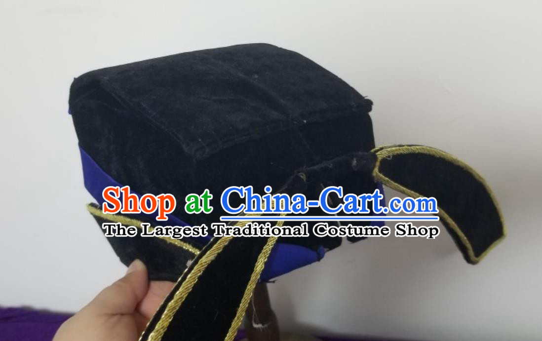 China Peking Opera Laosheng Headgear Handmade Chinese Beijing Opera Cheng Ying Embroidered Black Hat