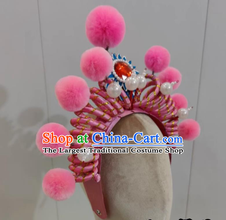 China Beijing Opera Swordswoman Pink Hat Handmade Chinese Beijing Opera Female Warrior Headgear Traditional Opera Helmet
