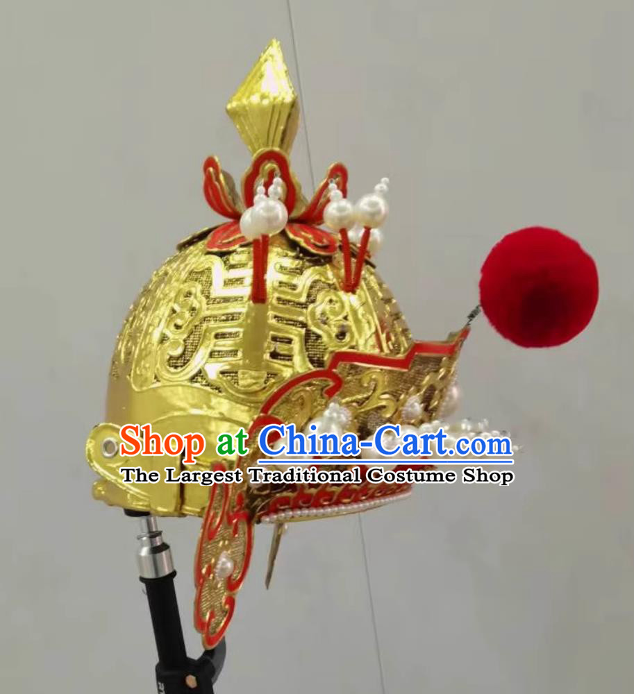 China Beijing Opera General Hat Chinese Beijing Opera Wusheng Headgear Handmade Traditional Opera Heaven Warrior Helmet