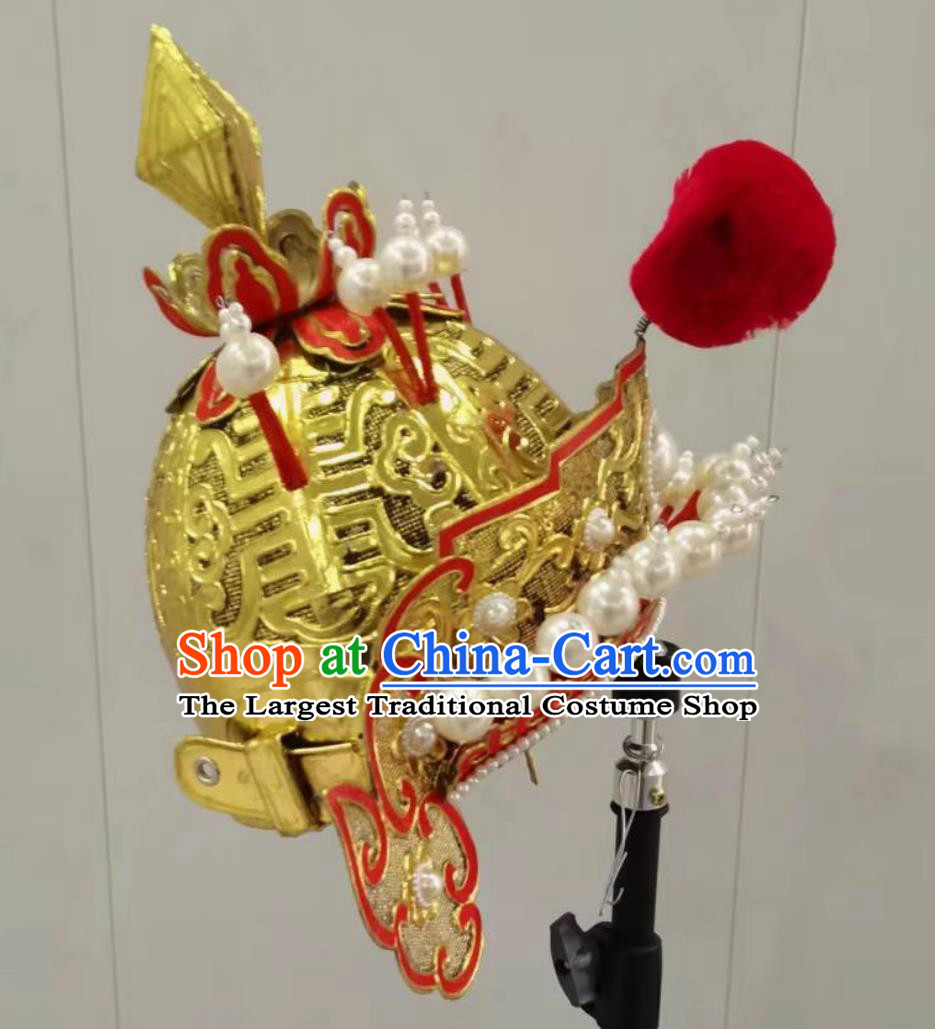 China Beijing Opera General Hat Chinese Beijing Opera Wusheng Headgear Handmade Traditional Opera Heaven Warrior Helmet