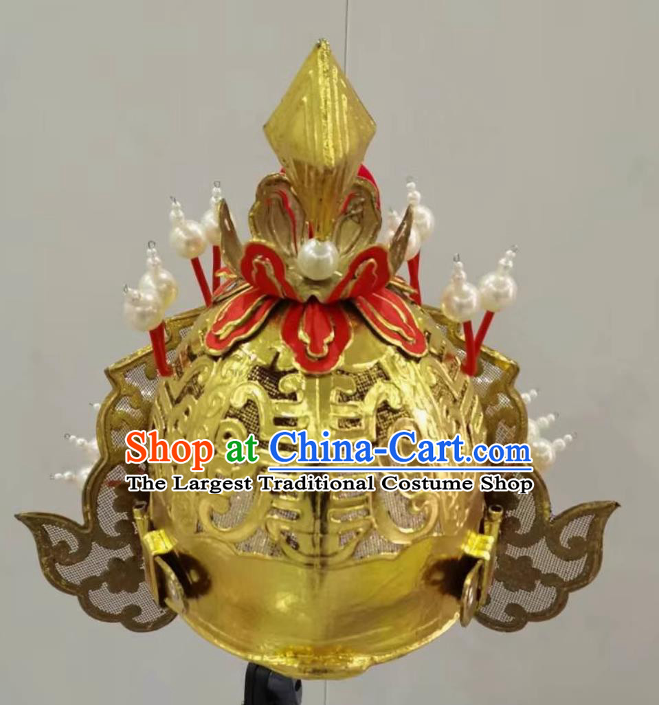 China Beijing Opera General Hat Chinese Beijing Opera Wusheng Headgear Handmade Traditional Opera Heaven Warrior Helmet