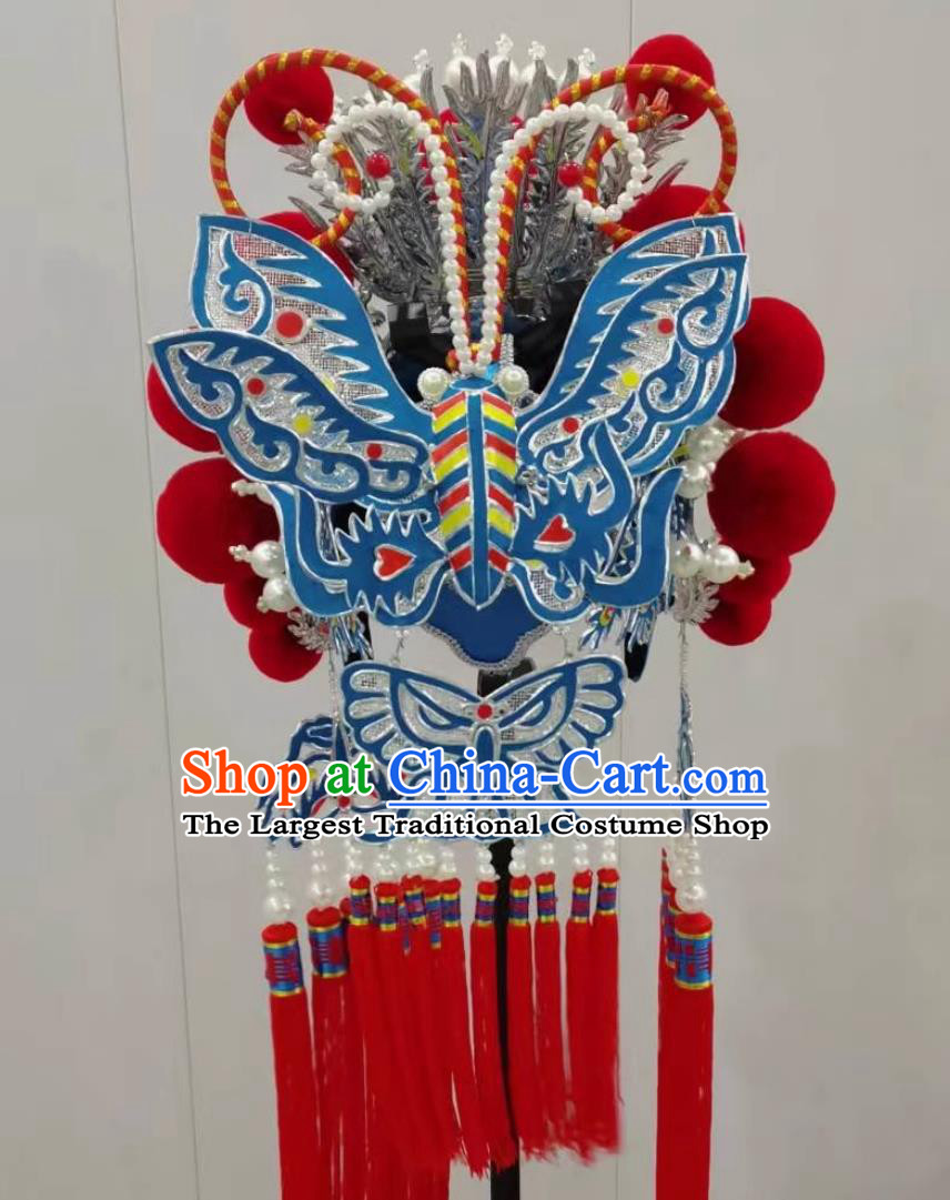 China Beijing Opera Female General Headwear Chinese Beijing Opera Actress Headgear Handmade Traditional Opera Butterfly Helmet