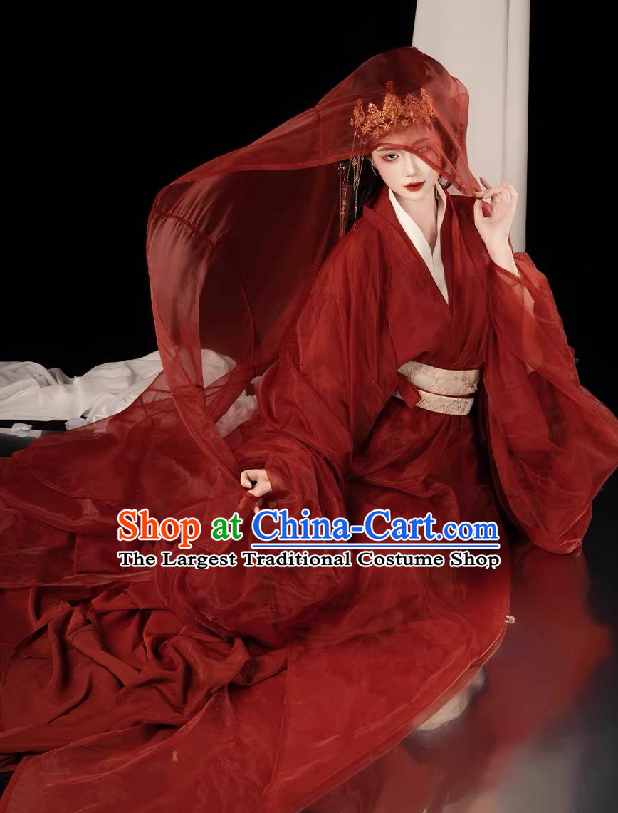 China Ancient Palace Princess Clothing Swordswoman Costume Traditional Chinese Hanfu Red Warring States Robe