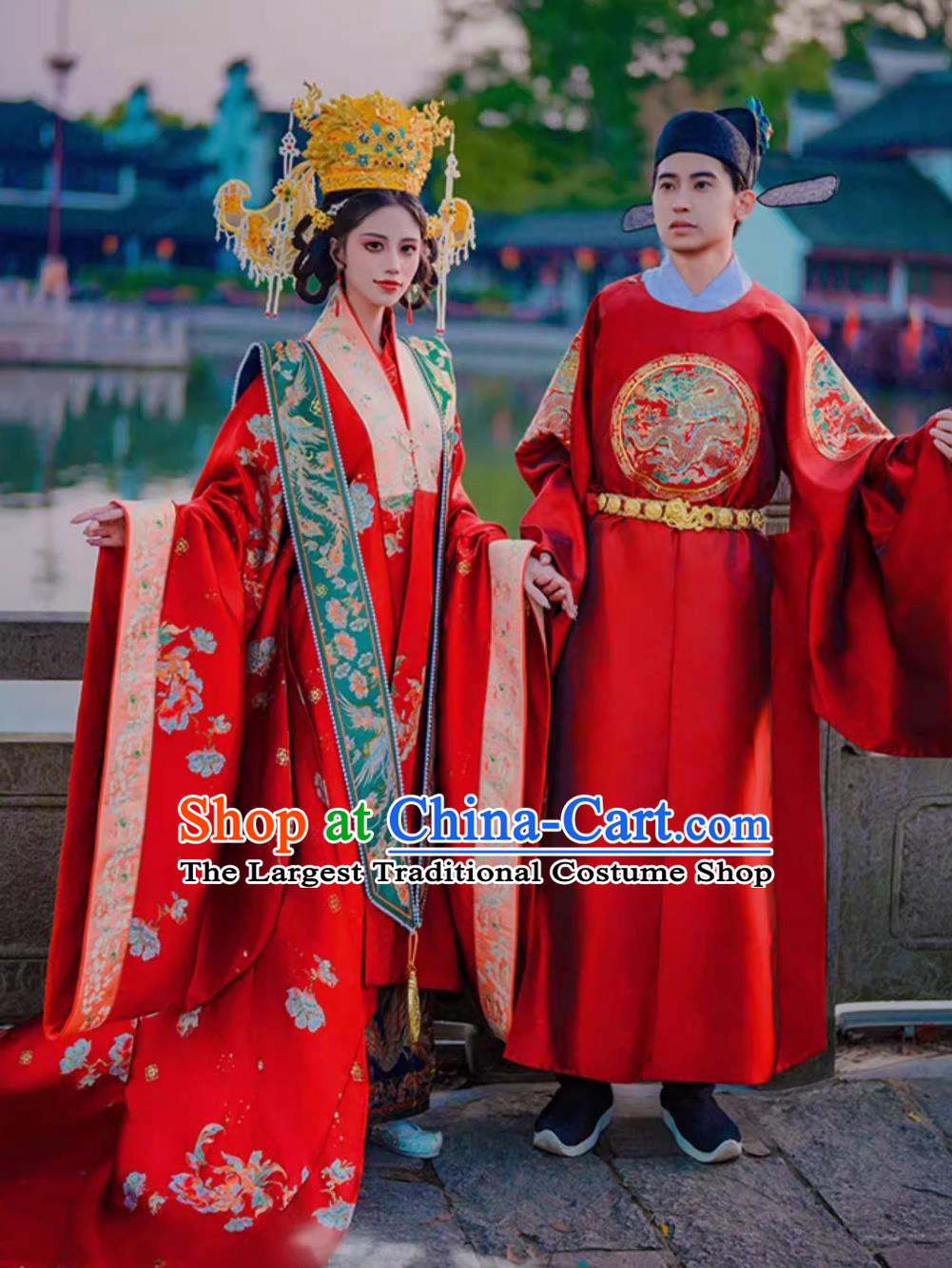 Chinese Ancient Bride and Groom Clothing Ming Dynasty Costumes China Traditional Wedding Hanfu Dresse  Sets