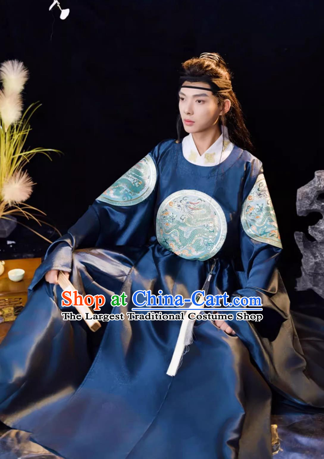 Chinese Traditional Hanfu Blue Official Robe Ancient Scholar Clothing China Ming Dynasty Men Costumes