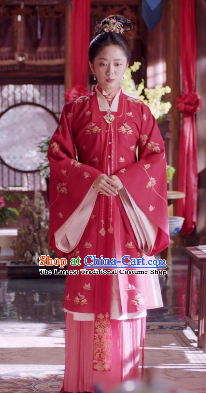 China Ming Dynasty Noble Mistress Clothing Chinese Ancient Red Hanfu Dress TV Series The Sword and the Brocade Shi Yi Niang Costumes