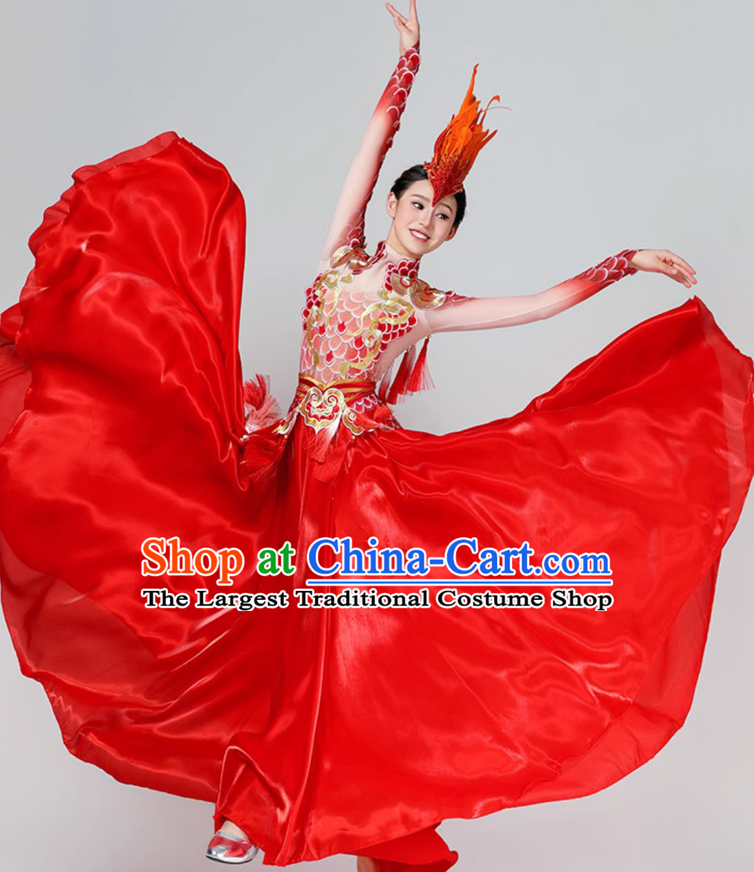 Chinese Classical Dance Costume Phoenixs Ode to the Rising Sun Clothing China Stage Performance Red Dress