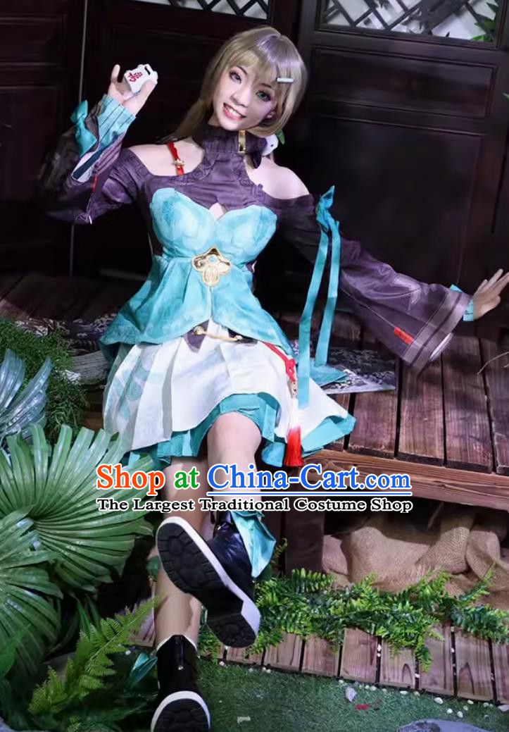 Costume Set For Cosplay Qingque From Honkai Star Rail Adorable Game Character Fairy Dress